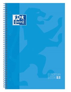 Cahier à spirales Oxford Europeanbook 1, format A4+, quadrillé 5 x 5 mm, 80 feuilles, bande colorée, couverture extra rigide et 