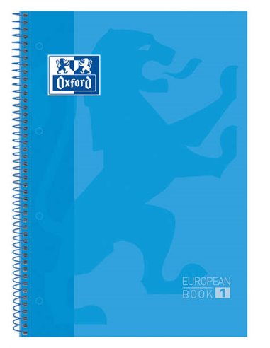 Cahier à spirales Oxford Europeanbook 1, format A4+, quadrillé 5 x 5 mm, 80 feuilles, bande colorée, couverture extra rigide et 