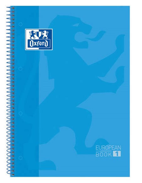 Cahier à spirales Oxford Europeanbook 1, format A4+, quadrillé 5 x 5 mm, 80 feuilles, bande colorée, couverture extra rigide et 
