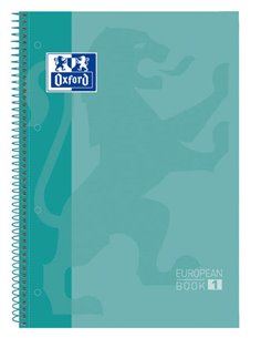 Cahier à spirales Oxford Europeanbook 1, format A4+, quadrillé 5 x 5 mm, 80 feuilles, bande colorée, couverture extra rigide et 