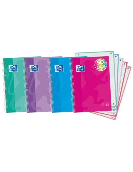 Cahier à spirales Oxford Europeanbook 5, format A4+, quadrillé 5 x 5 mm, 120 feuilles, couverture extra rigide, finition brillan