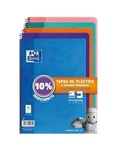 Oxford Classic Lot de 5 cahiers à spirale, format Folio quadrillé 4 x 4 mm, 80 feuilles, couverture plastique, couleurs tendance