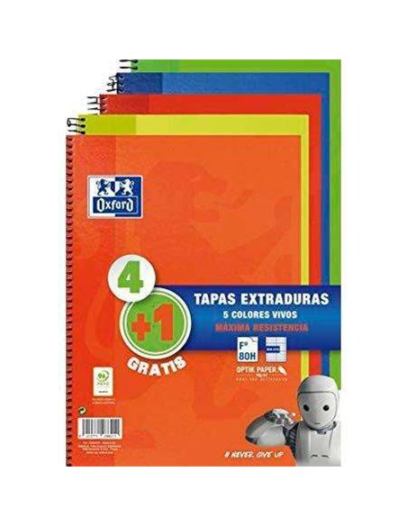 Oxford Classic Write & Erase Lot de 5 cahiers à spirale, format Folio quadrillé 4 x 4 mm - 80 feuilles - Couverture extra rigide