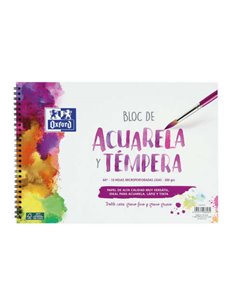 Bloc de papier aquarelle et tempera Oxford à reliure spirale, format A4+, uni, 10 feuilles microperforées, 300 g/m², couleur nat