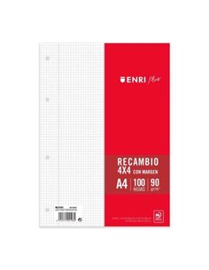 Recharge Enri Plus format A4 - Carreaux 4x4 mm 4 trous - 100 feuilles 90 g avec marge