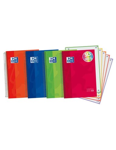 Cahier à spirales Oxford Europeanbook 5, format A4+, quadrillé 5 x 5 mm, 120 feuilles, couverture extra rigide, finition brillan