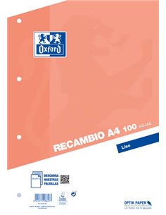 Recharge Oxford Classic de 100 feuilles volantes A4 unies 4 trous