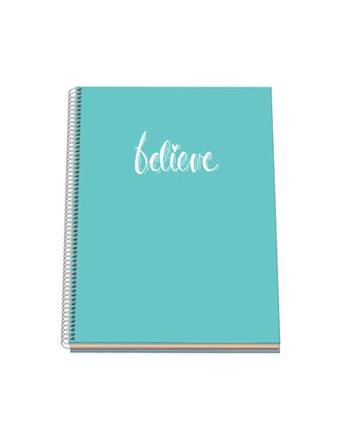Cahier à spirale Dohe Pastel Series - Format A4, 100 feuilles 90 g/m² - Feuilles microperforées à 4 trous - Grille 5 mm - Vert p