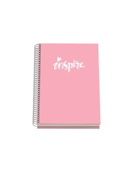 Cahier à spirale Dohe Pastel Series - Format A5, 100 feuilles 90 g/m² - Feuilles microperforées à 2 trous - Grille 5 mm - Rose p
