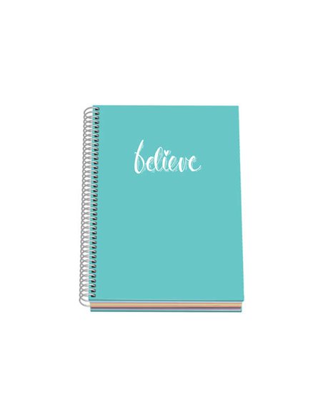 Cahier à spirale Dohe Pastel Series - Format A5, 100 feuilles 90 g/m² - Feuilles microperforées à 2 trous - Grille 5 mm - Vert p