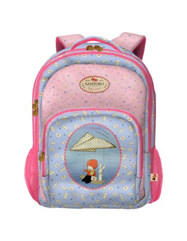 Grand sac à dos d'école Dohe Santoro Poppi Loves Messenger - 3 compartiments - Poches latérales - Bretelles rembourrées et régla