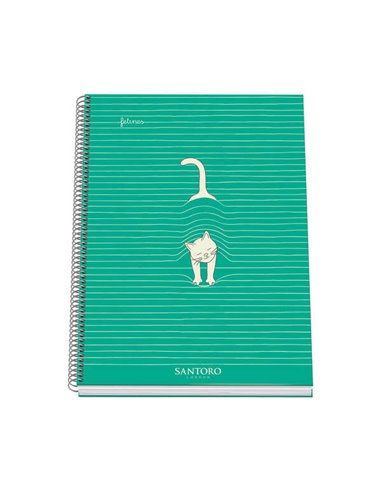 Cahier à spirales Dohe Santoro Felines à couverture rigide - Format A4, 100 feuilles 90 g/m² - Feuilles microperforées à 4 trous