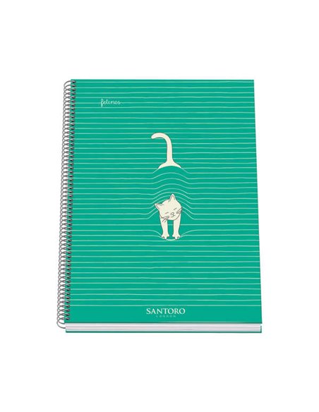 Cahier à spirales Dohe Santoro Felines à couverture rigide - Format A4, 100 feuilles 90 g/m² - Feuilles microperforées à 4 trous