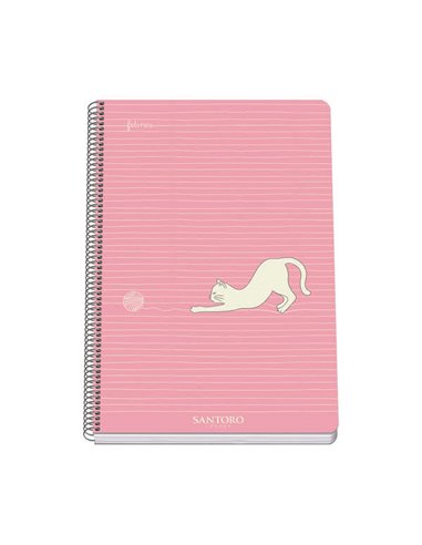 Cahier à spirale Dohe Santoro Felines, couverture rigide, format folio, 80 feuilles, 90 g, quadrillage de 4 mm
