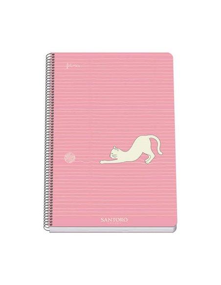 Cahier à spirale Dohe Santoro Felines, couverture rigide, format folio, 80 feuilles, 90 g, quadrillage de 4 mm