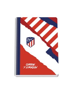 Cahier à spirale Dohe Atletico de Madrid Courage et Cœur Couverture rigide - Format Folio 80 feuilles 90 g - Feuilles quadrillée