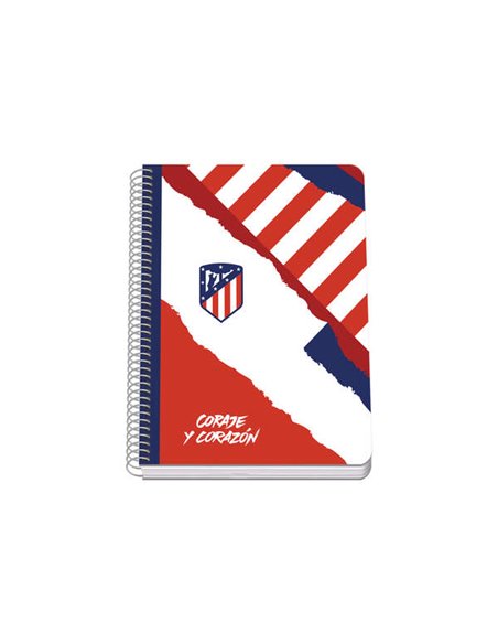 Cahier à spirale Dohe Atletico de Madrid Courage et Cœur Couverture rigide - Format A5 80 feuilles 90 g - Feuilles quadrillées d