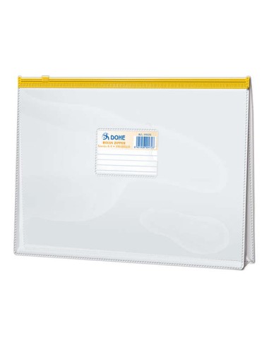 Sac folio zippé Dohe Paysage en PVC transparent 150 microns - Ouverture par le haut - Fermeture zippée hermétique jaune