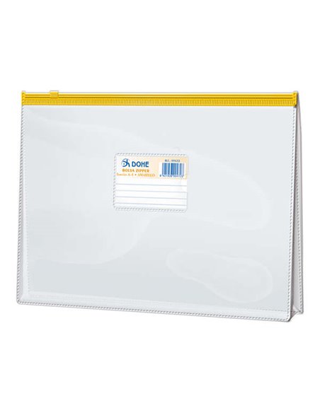 Sac folio zippé Dohe Paysage en PVC transparent 150 microns - Ouverture par le haut - Fermeture zippée hermétique jaune