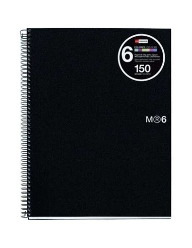 Cahier Miquel Rius Notebook6 à spirales, format A5, 150 feuilles microperforées 70 g avec 2 trous, couverture en polypropylène, 