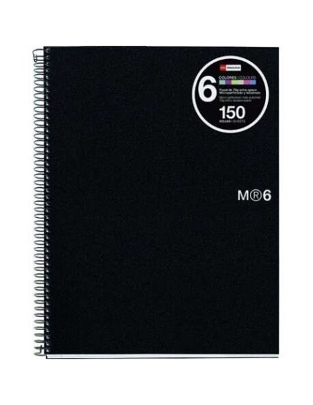 Cahier Miquel Rius Notebook6 à spirales, format A5, 150 feuilles microperforées 70 g avec 2 trous, couverture en polypropylène, 