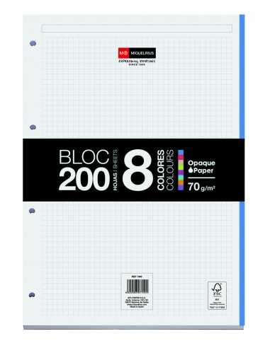 Bloc-notes collé Miquel Rius Bloc8 format A4, quadrillage 5x5 mm, 200 feuilles de 70 g avec 4 trous, base carton