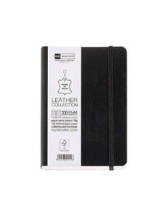 Cahier souple Miquel Rius Leather 1839, 8º, 300 feuilles avec index, couverture en cuir recyclé, quadrillage 5x5 mm, fermeture é