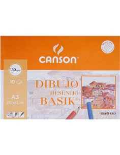 Canson Mini Pack de 10 feuilles de papier à dessin Basik Smooth A3 - 29,7 x 42 cm - 130 g - Blanc