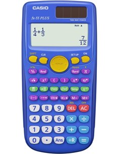 Calculatrice scientifique Casio FX-55 Plus, écran LCD 12 chiffres, 240 fonctions, fonction puissance (carré), calcul exponentiel