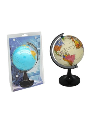 Sphère géographique Bismark avec méridien 15 cm - Cartographie physico-politique - Base haute et robuste - Couleurs aléatoires b