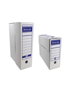 Boîte de classement définitive Bismark à folio étendu 12 x 39 x 27 cm - Carton ondulé - Papier blanc avec zones pré-imprimées - 