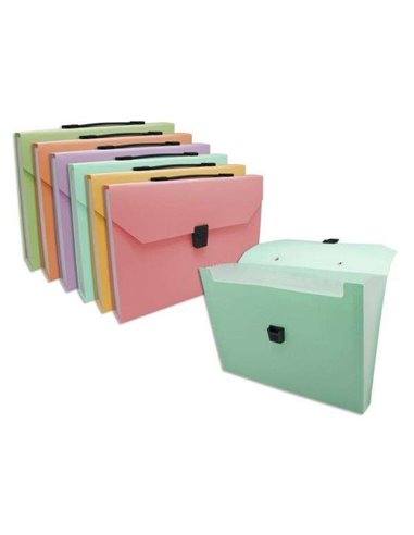 Porte-documents Bismark à soufflets, 12 compartiments A4, polypropylène, fermeture à pression, couleurs pastel assorties