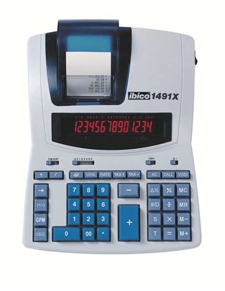 Calculatrice thermique professionnelle Ibico 1491X 14 chiffres - Écran LCD 2 couleurs - Impression noire - Vitesse 10 lignes par