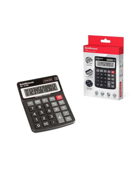 Calculatrice électronique de bureau Erichkrause à 12 chiffres - Écran LCD à 12 chiffres - Fonctions de calcul avancées - Fonctio