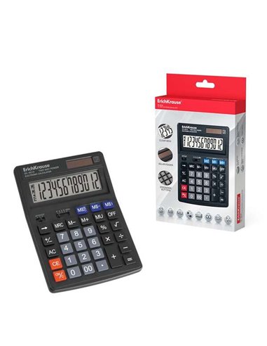 Calculatrice électronique de bureau Erichkrause à 12 chiffres - Écran LCD à 12 chiffres - Double mémoire - Fonctions de calcul a