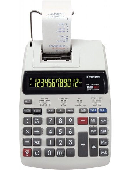 Calculatrice imprimante Canon MP120-MG-ES avec écran LCD 1 ligne et 12 chiffres - Impression noir et rouge - Clavier spacieux
