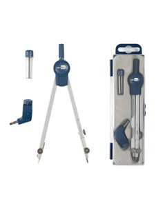 COMPAS LIDERPAPEL ARTICULÉ 1 BRANCHE CIRCONFÉRENCE 38CM LONGUEUR 12.5CM BAGUE MINE 2MM ÉTUI PLATIQUE