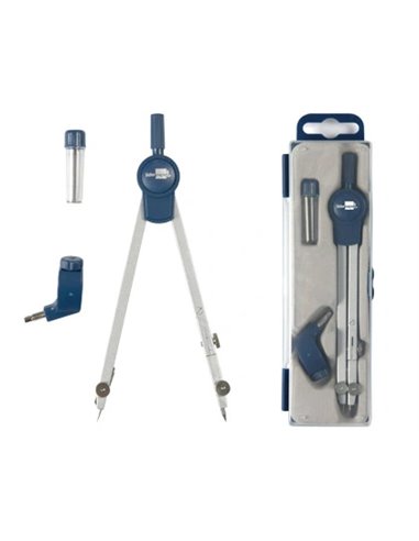 COMPAS LIDERPAPEL ARTICULÉ 1 BRANCHE CIRCONFÉRENCE 38CM LONGUEUR 12.5CM BAGUE MINE 2MM ÉTUI PLATIQUE