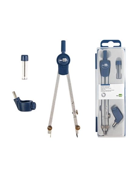 COMPAS LIDERPAPEL ARTICULÉ 2 BRANCHES CIRCONFÉRENCE 48CM LONGUEUR 15CM BAGUE MINE 2MM ÉTUI PLASTIQUE