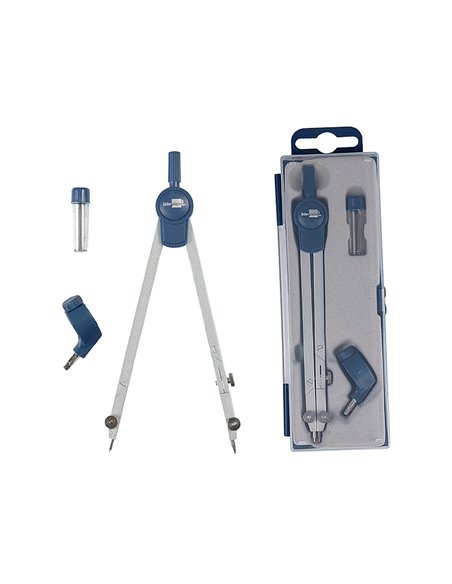 COMPAS LIDERPAPEL ARTICULÉ 2 BRANCHES CIRCONFÉRENCE 48CM LONGUEUR 15CM BAGUE MINE 2MM ÉTUI PLASTIQUE