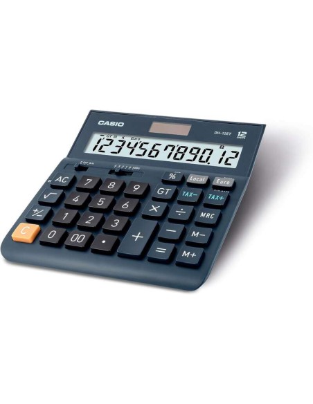 Calculatrice de bureau Casio DH-12ET - Écran extra-large à 12 chiffres - Fonctionne à l'énergie solaire et à piles - Bleu foncé