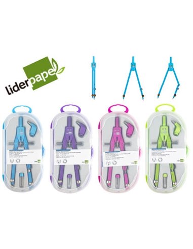 COMPAS LIDERPAPEL MICROMÉTRIQUE ARTICULÉ 2 BRANCHES ADAPTATEUR CIRCONFÉRENCE 32CM LONGUEUR 17CM MINES 2MM ÉTUI PLASTIQUE