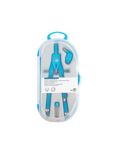 COMPAS LIDERPAPEL MICROMÉTRIQUE ARTICULÉ 2 BRANCHES ADAPTATEUR CIRCONFÉRENCE 32CM LONGUEUR 17CM MINES 2MM ÉTUI PLASTIQUE