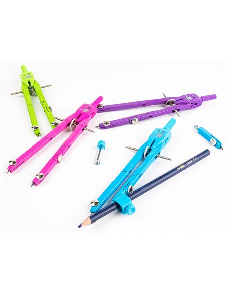 COMPAS LIDERPAPEL MICROMÉTRIQUE ARTICULÉ 2 BRANCHES ADAPTATEUR CIRCONFÉRENCE 32CM LONGUEUR 17CM MINES 2MM ÉTUI PLASTIQUE