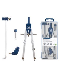 COMPAS LIDERPAPEL MICROMÉTRIQUE ARTICULÉ CIRCONFÉRENCE 38CM ALLONGE VIS RÉGLAGE RAPIDE BAGUE UNIVERSELLE MINE 2MM ÉTUI