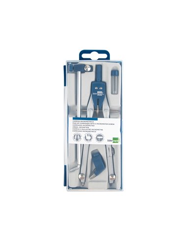 COMPAS LIDERPAPEL MICROMÉTRIQUE ARTICULÉ CIRCONFÉRENCE 38CM ALLONGE VIS RÉGLAGE RAPIDE BAGUE UNIVERSELLE MINE 2MM ÉTUI
