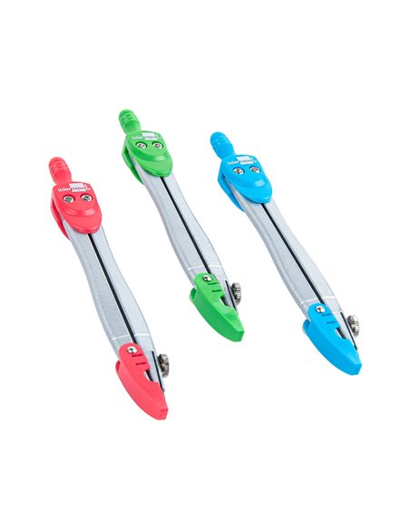 COMPAS LIDERPAPEL SCOLAIRE CIRCONFÉRENCE 34CM LONGUEUR 11.5CM PROTECTEUR POINTE MINE 2MM COLORIS ASSORTIS ÉTUI PLASTIQUE