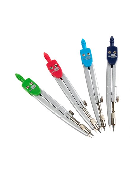 COMPAS LIDERPAPEL SCOLAIRE CIRCONFÉRENCE 36CM LONGUEUR 12CM PROTECTEUR POINTE MINE 2MM COLORIS ASSORTIS ÉTUI PLASTIQUE