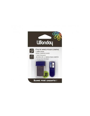 MINE WONDAY COMPAS 2MM ETUI 12 UNITES + 1 TAILLE-MINES