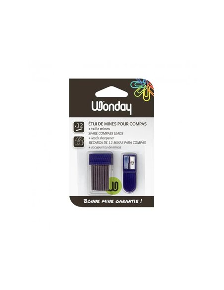 MINE WONDAY COMPAS 2MM ETUI 12 UNITES + 1 TAILLE-MINES